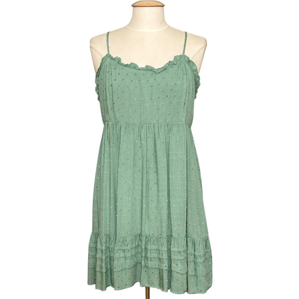 Umgee Womens Dress L Dusty Mint Swiss Dot Ruffle Babydoll Boho Cottagecore NWT